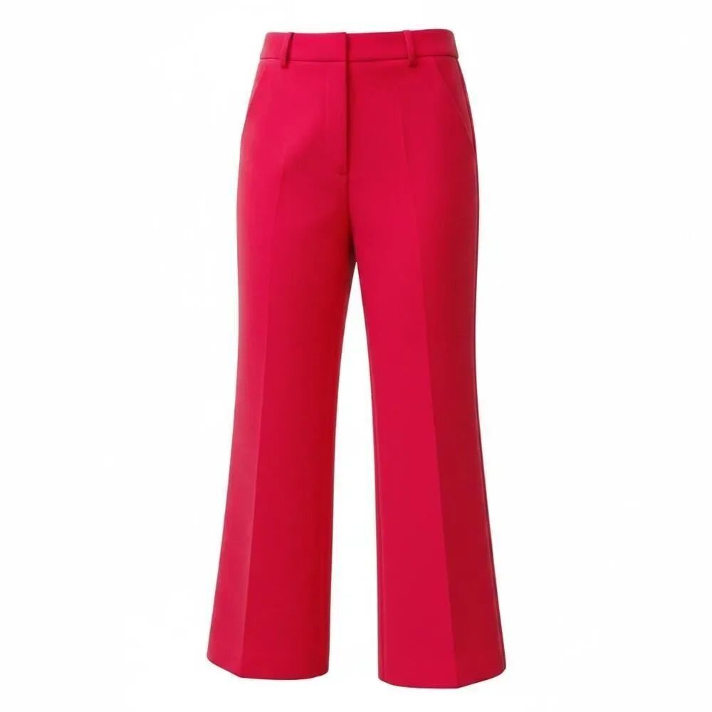 nebo Dress Pants Capris Red Cropped Solid High Waist Flare Leg Pockets Womens XS